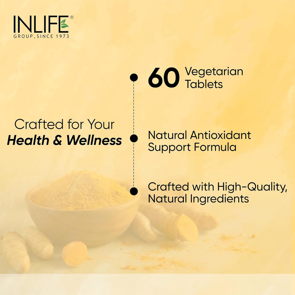 INLIFE Curcumin Tablets with Piperine | 95% Curcuminoids with Curcuma Longa Root Powder | Antioxidant & Anti-inflammatory | Turmeric & Ginger Extract, 1605mg - 60 Tablets (Pack of 1)