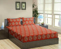 Trance Home Linen 200TC 100% Cotton 78"x36" Single Size Elastic Fitted Bedsheet Printed Bedspread with 1 Pillow Cover Colour Damask Clay Red