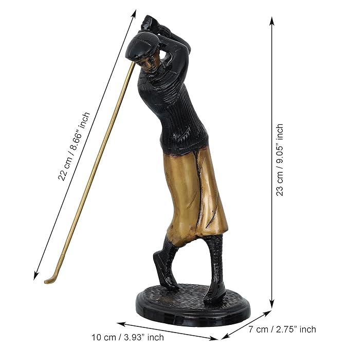 Ecraftindia Brown & Golden Man Playing Golf Antique Finish Handcrafted Decorative Brass Showpiece