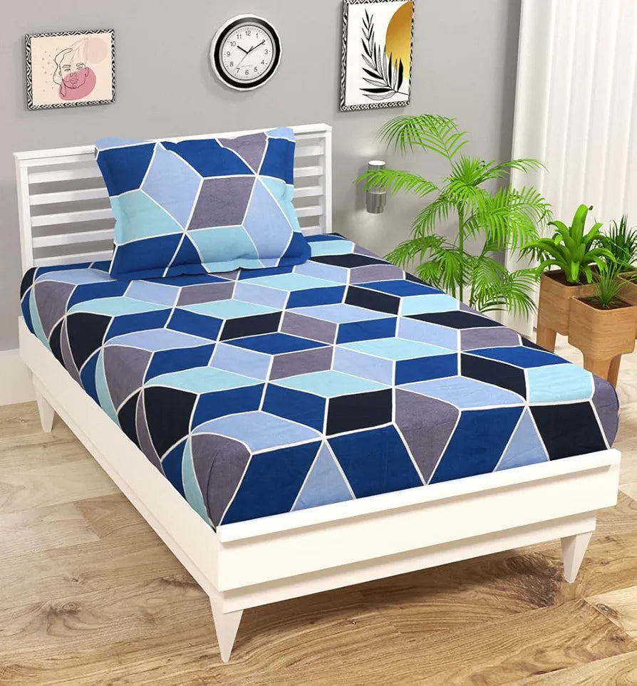 HomeKart Premium Microfiber 144 TC Flat Single Bedsheets Breathable with 1 Pillow Cover TC - 144 Light and Dark Blue