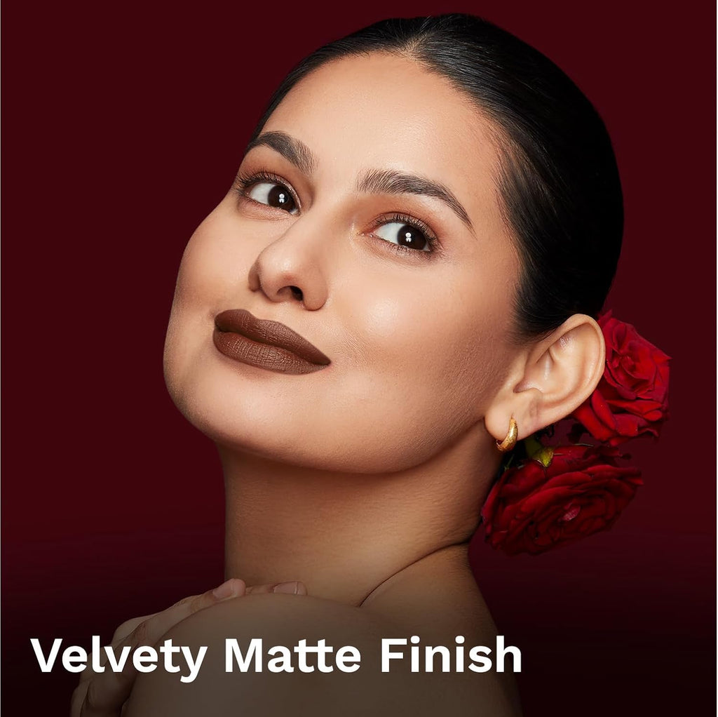 Pilgrim Matte Me Up Bullet Lipstick 4.2g | Creamy, Lightweight, Bold, Non Drying | SPF 30 | Enriched With Hyaluronic Acid & Spanish Squalane | Lipstick for dusky skin tone | Chocolate Tease -32