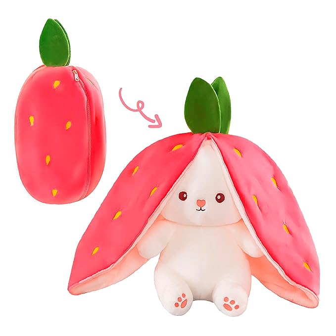Kidology Plush Toy Pillow Reversible Bunny Cute Rabbit Sofa Pillow Medium Strawberrry Bunny