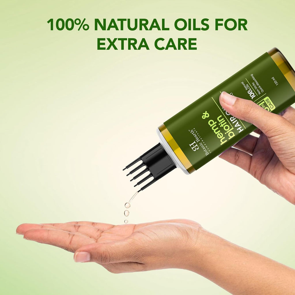 Botanic Hearth Hemp & Biotin Hair Oil for Hair Growth & Strength with Saw Palmetto – 150ml, Non-Sticky & Fast-Absorbing – 100% Natural Oils for Healthy Scalp & Hair – with Hair Oil Applicator
