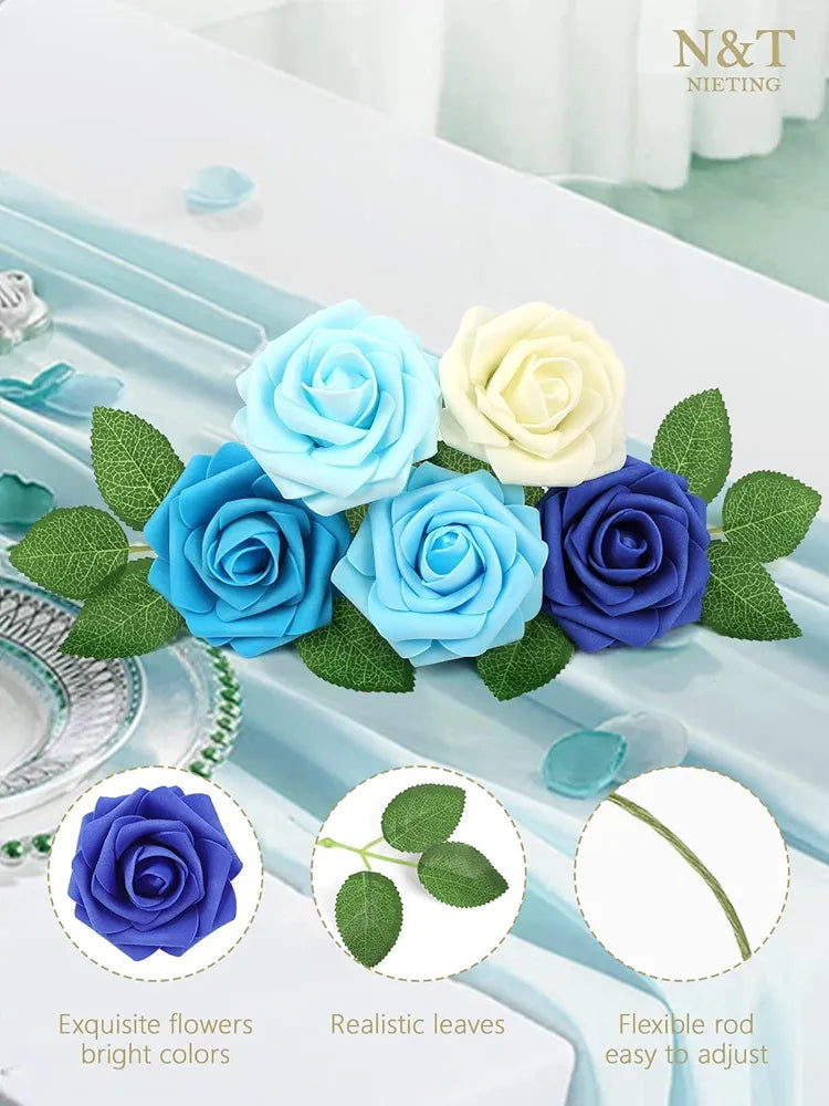 Rose Artificial Flowers 50pcs Blue Flowers Perfect for DIY