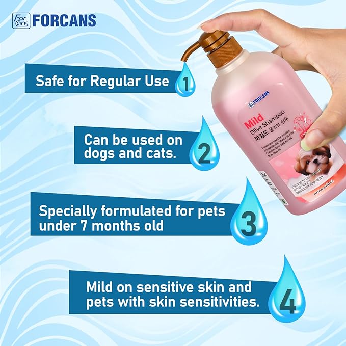 Pet Needs Forcans Natural Mild Olive Shampoo for Puppy and Kitten 750 Ml | Effect Gentle to Weak and Trouble Prone Skin