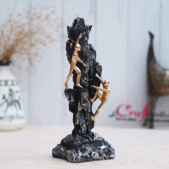 Ecraftindia 2 Men Climbing on Rock Mountain Climbers Human Figurine Showpiece