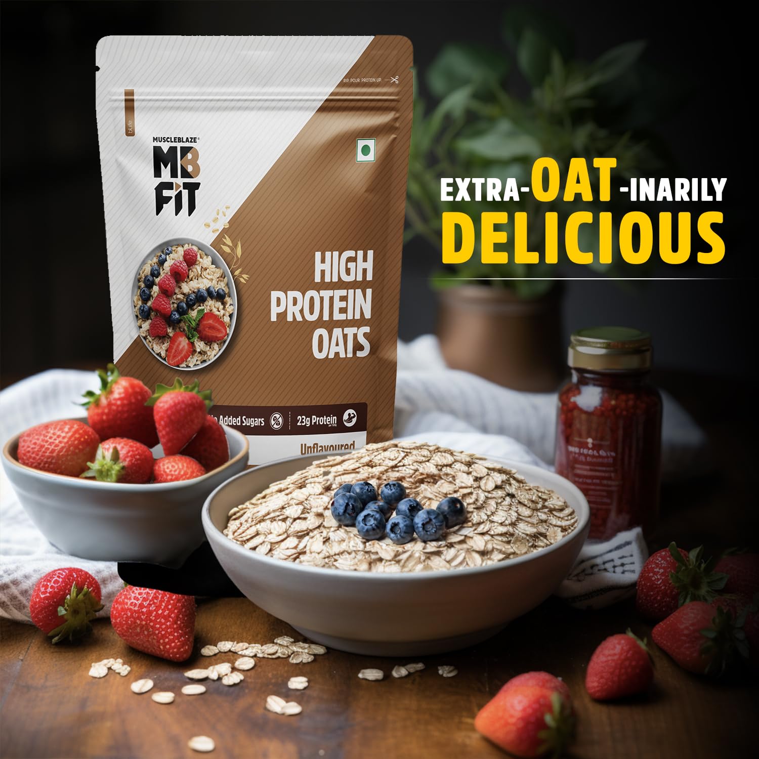 MuscleBlaze Fit High Protein Oats (Unflavoured, 1kg) | 23g Protein | Breakfast Cereals for Weight Management