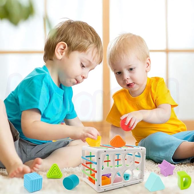 Kidology Baby Shape Sorting Toy Colorful Blocks Cubes Alphabet Letters Elastic Bands