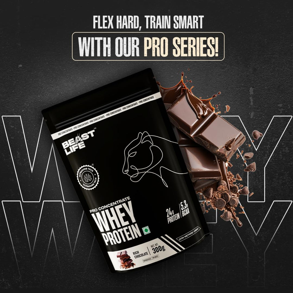 BeastLife Whey Protein Sachets 300 Gram | Rich Chocolate Flavour | 24g Protein, 5.3g BCAA, Ultrasorb Tech | High Absorption for Muscle Gain | Fast Recovery | Sports Nutrition | Travel-Friendly Nutrition | Easy to Carry & Use Anywhere
