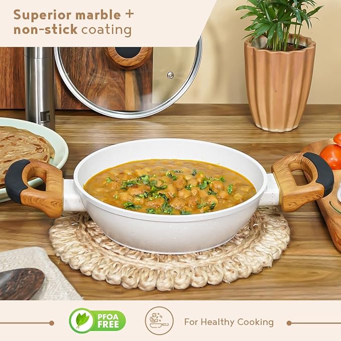 Bergner Naturally Forged Nonstick 28 Cm Kadai With Glass Lid | 3.3 L Capacity