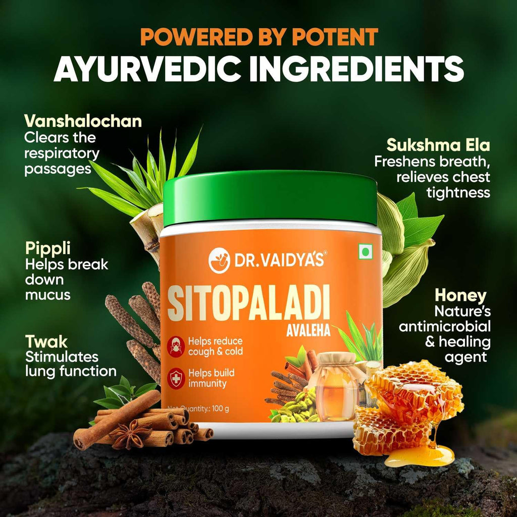 Dr. Vaidyaâ€™s Sitopaladi â€“ 100% Ayurvedic Remedy for Cough, Cold & Immunity Support during Winter, 100g | Sitopaladi for Respiratory Health & Phlegm Relief