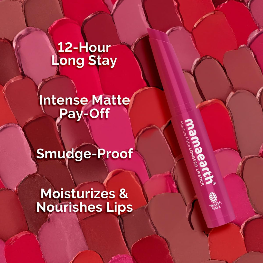 Mamaearth Moisture Matte Longstay Mini Lipstick with Avocado Oil & Vitamin E for 12 Hour Long Stay- 12 Berrylicious Magenta- 0.7 g