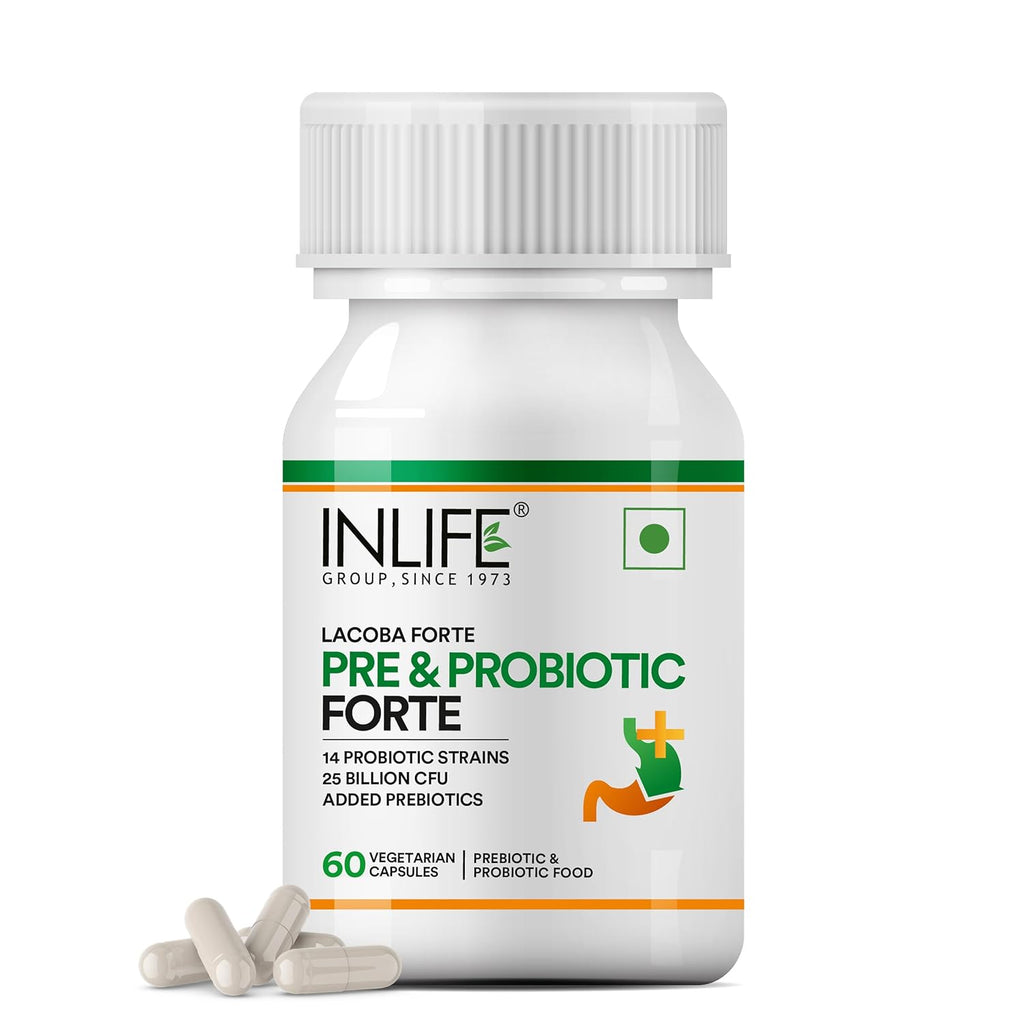 INLIFE Prebiotic and Probiotics Forte Supplement for Men & Women 25 billion CFU with 14 Strains | Digestion Gut & Immunity Health Supplement - 60 Capsules (Pack of 1)