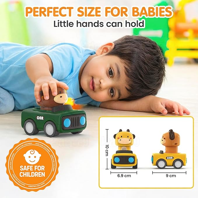 Kidology Press & Go Friction Powered Cars for Babies 0-3 Years Set of 2 Animal Car
