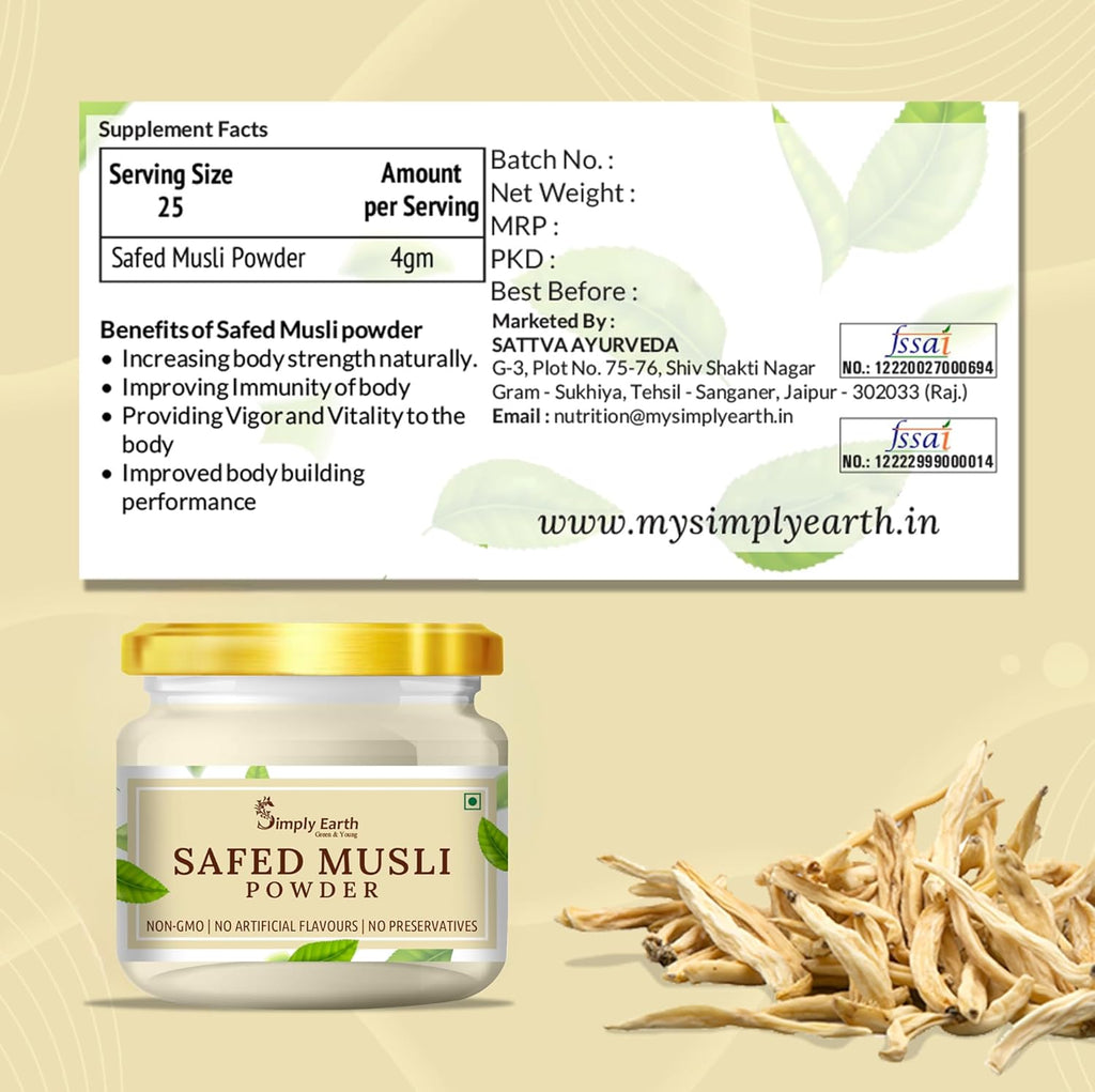 Simply Earth Strength Combo: 100g Organic Safed Musli Root Powder + 100g Panax Ginseng Powder - Pure Herbal Extract for Stamina, Muscle Recovery and Cognitive Health