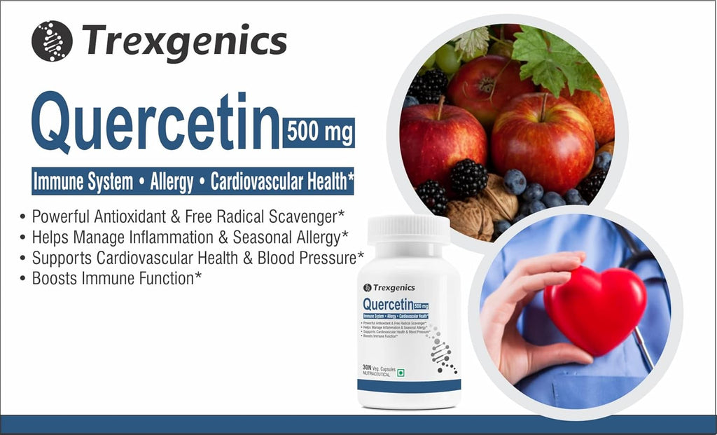 Trexgenics QUERCETIN 500 mg Respiratory Health, Cardiovascular Health, Joint Health Support (30 Veg. Capsules) (Pack of 1)