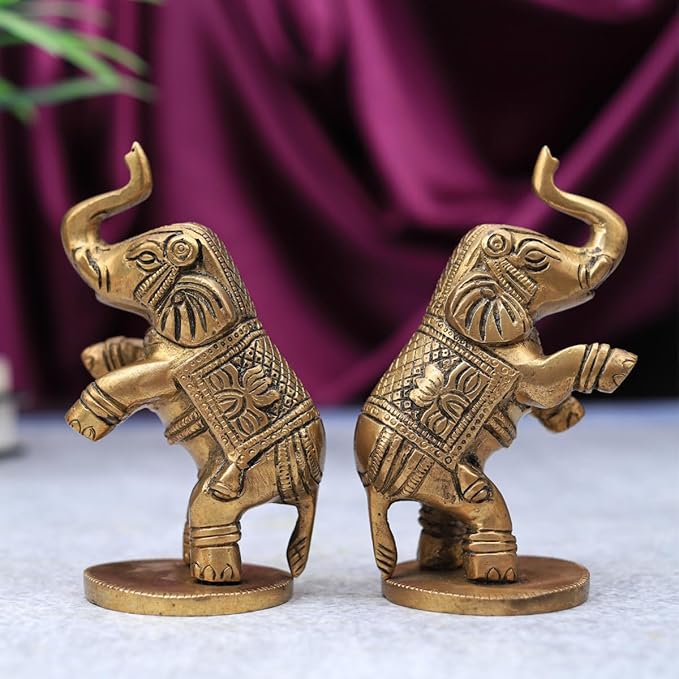 The Advitya Brass Elephant Showpiece | Elephant Jumping Pair Idol | Home Decor Unique Gift