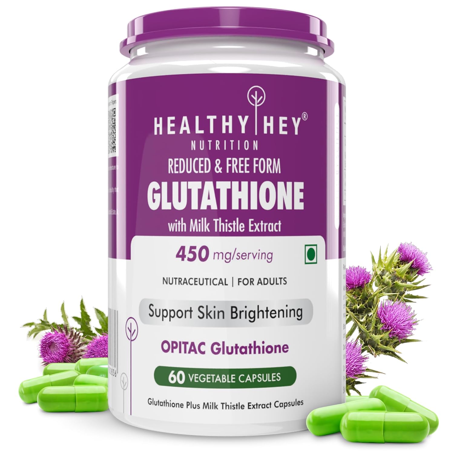 HealthyHey Nutrition Reduced Glutathione with Milk Thistle - Support Skin Lightening & Liver Health - Produced in Japan - 60 Veg Capsules