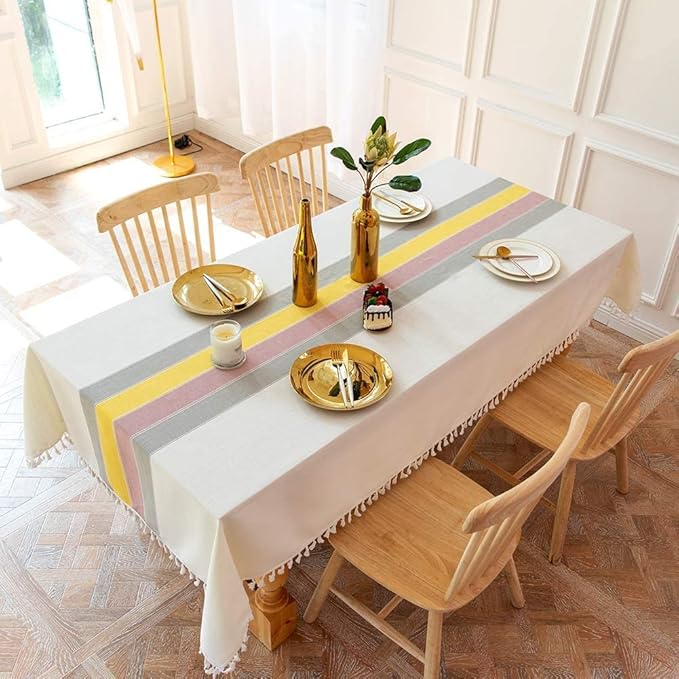 Urban Space Sicilia Table Linen Collection Premium Table Cover for 4 Seater, Anti Skid Table Cloth Colour Yellow Grey