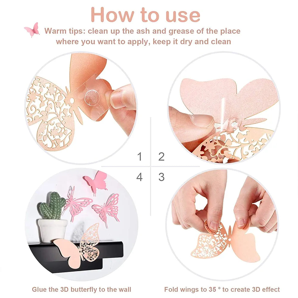 Xtore 144Pcs 3D Home Decor Butterfly with Sticking Pad DIY Decorative Wall Art Crafts for Home Decor