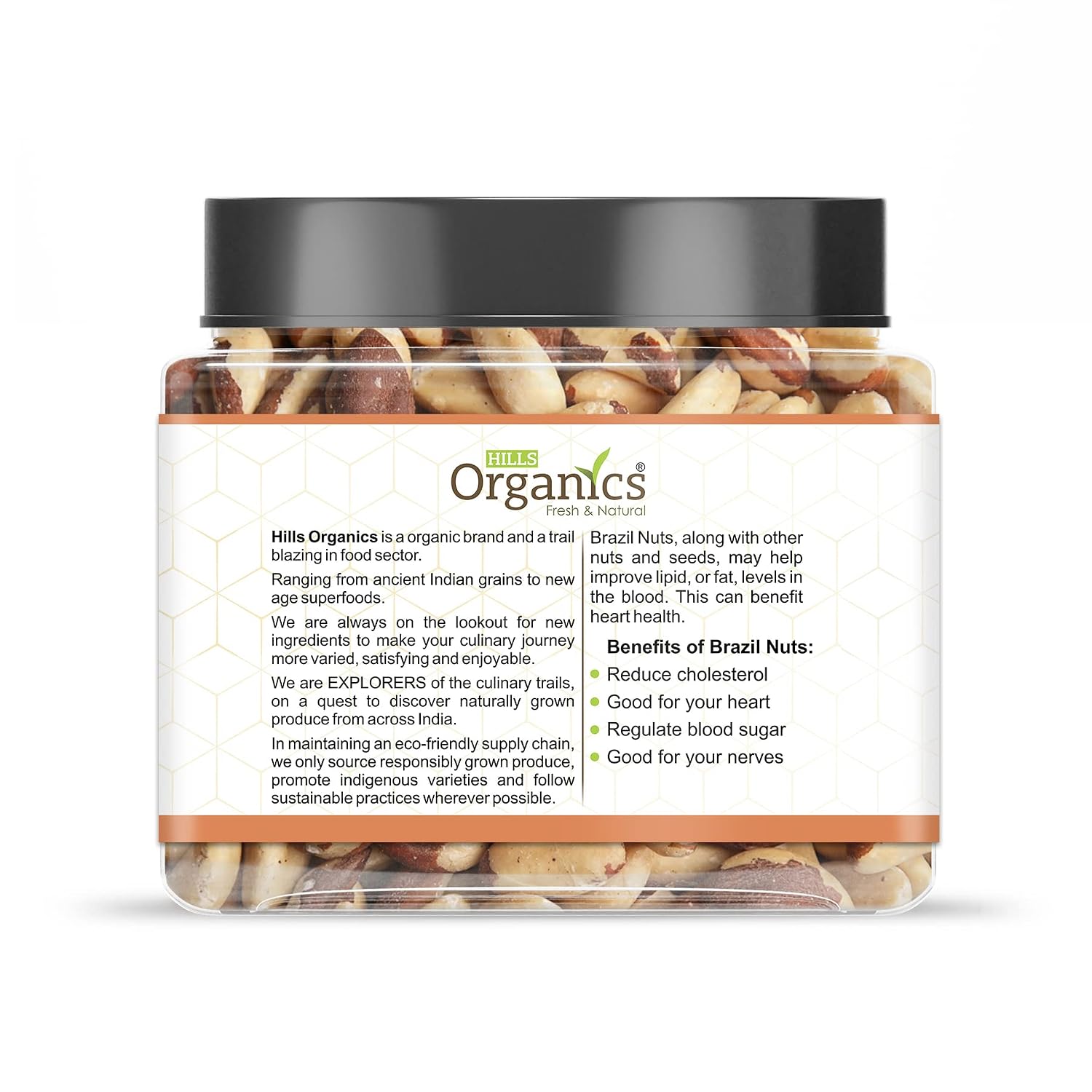 “Hills Organics Premium Raw Brazil Nuts 100g | Rich in Selenium | Superfood | Whole Peru Nuts | Keto Friendly | Jar Pack”