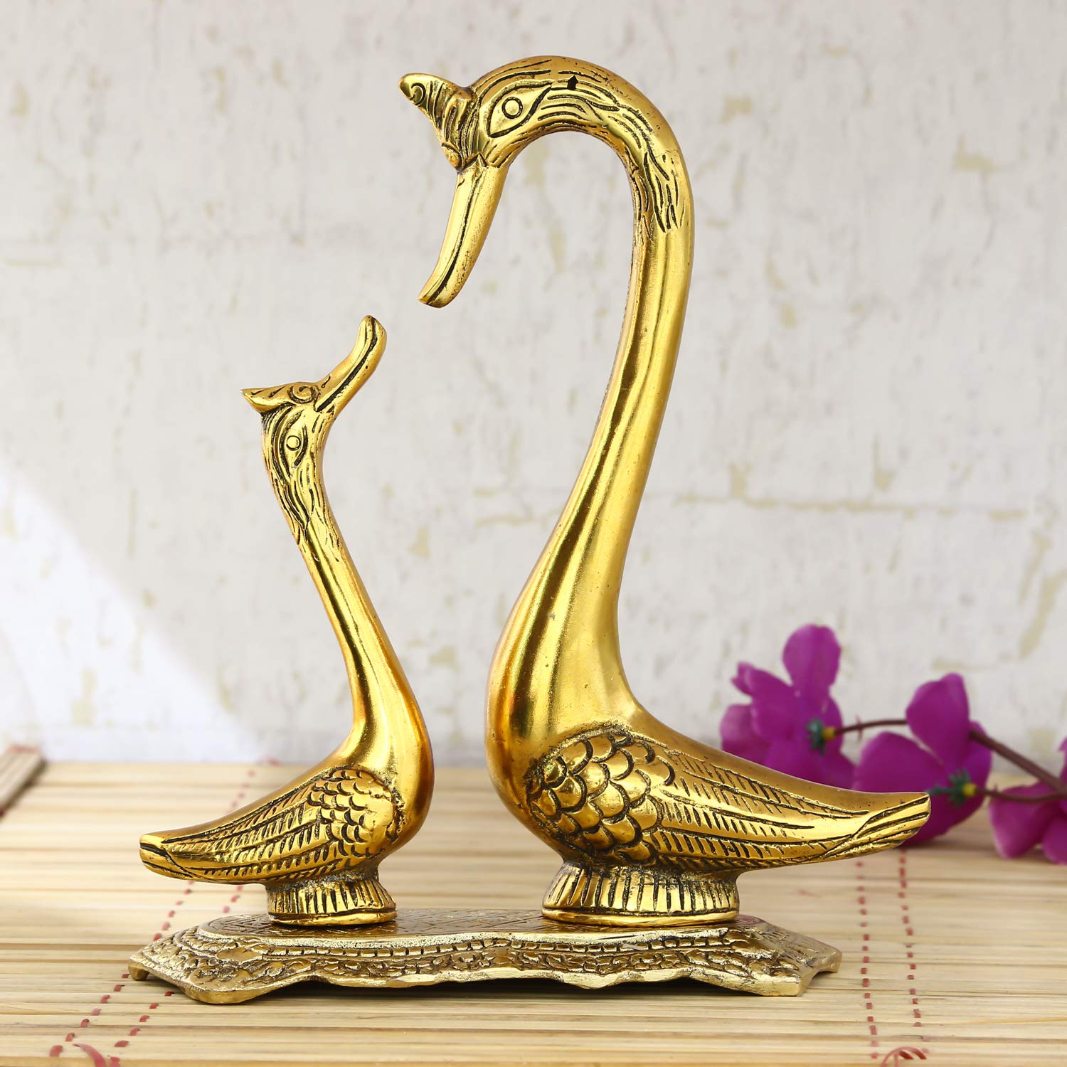 Ecraftindia Loving Golden Swan Couple Figurine