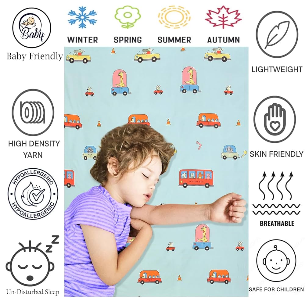 Fresh From Loom Glace Cotton Bed Sheet with 2 Pillow Cover Cartoon Printed Double Bed King Size Kids Bedsheet  144 TC Aqua