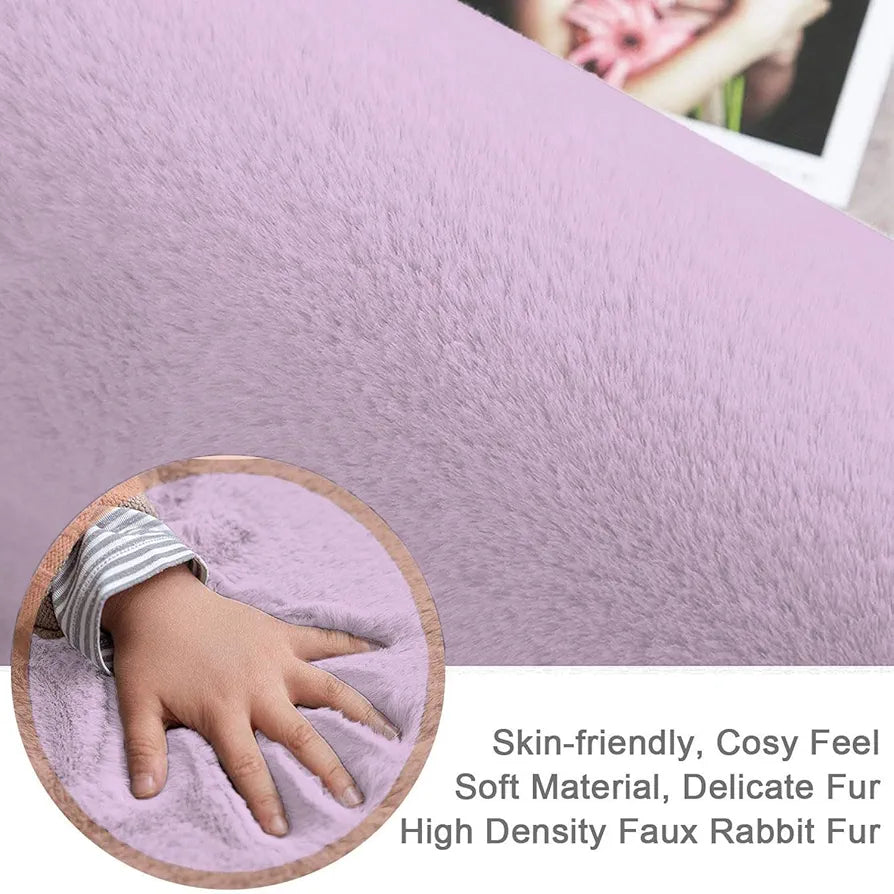 Luxe Home International Rectangular Bath Mat Super Soft Anti Skid Rabbit Fur Mats 40X60 Cm Colour Lilac