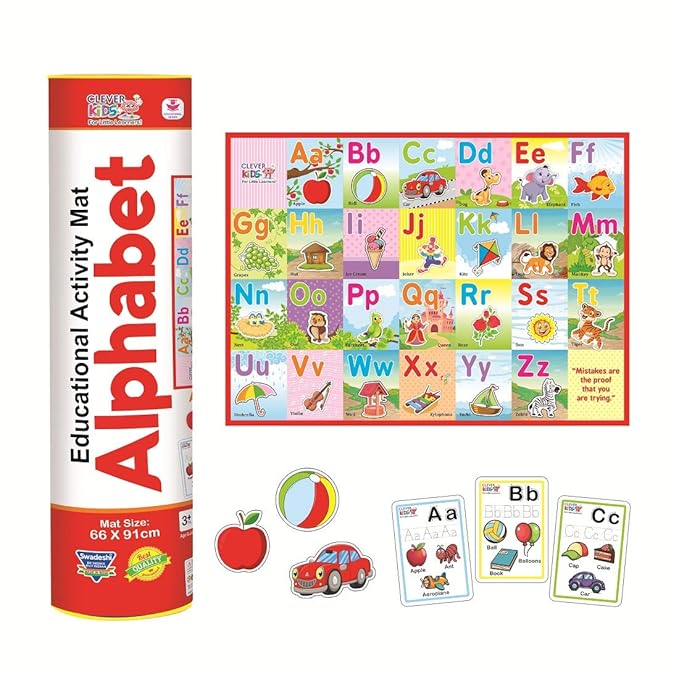 Ratna's Clever Kids Educational Alphabet Activity Mat With 13 Both Sides Printed Flash Cards & 26 Transport Vehicle