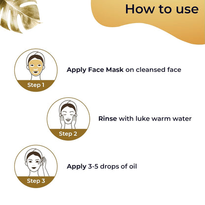Pilgrim 24K Gold Facial Kit  24K Gold Face Mask Pack 50gm | 24K Gold Beauty Oil 20ml |