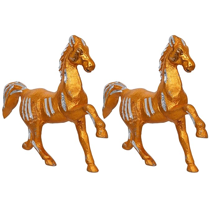 Ecraftindia Set of 2 Golden Running Horse Statues Animal Figurines Decorative Showpieces