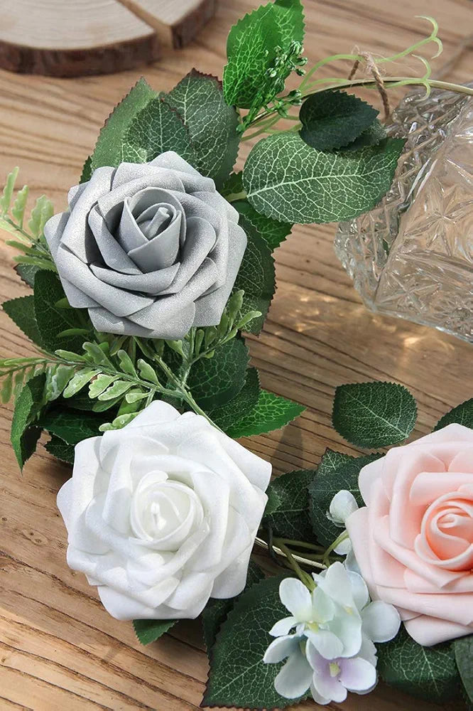 Artificial Flowers White Roses Real Looking Fake Roses with Stem Leaves White