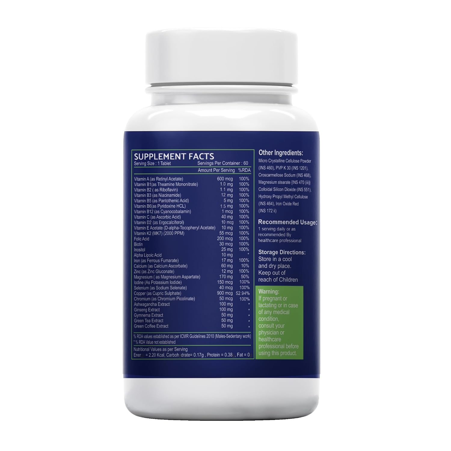 Sea Life Multivitamin With Herbal Extract With Zinc, Calcium,Vitamin C, D2 and Natural Herbal Extracts, Complete Health Booster, For Daily Immunity Strong Bones, and Enhances Energy Level (Pack of-1)
