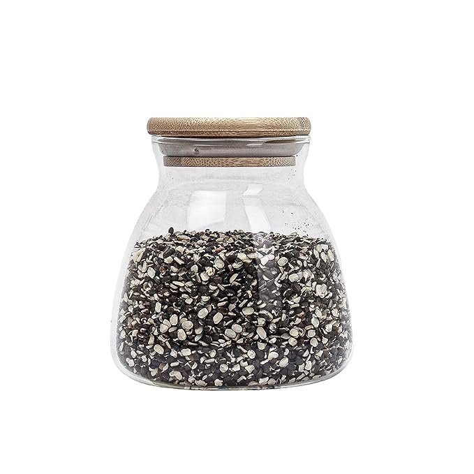 Femora Kitchen Storage Jars Borosilicate Glass With Wooden Lid Air Tight Jar | 450 Ml | Pack of 6