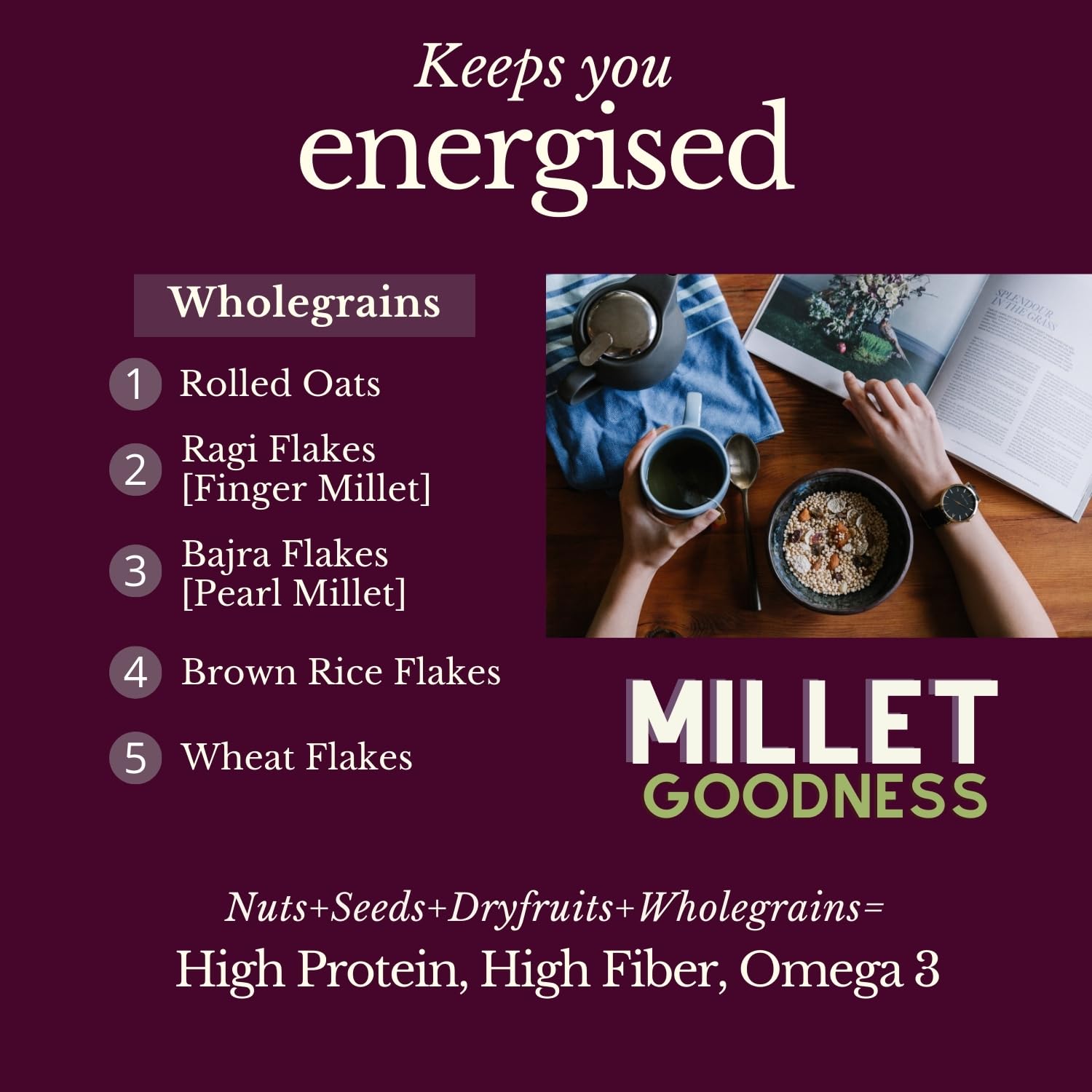 Fulfilling Muesli Fruit & Nuts - Nuts Berries Seeds | Pumpkin, Flax & Chia Seeds, Antioxidant Rich Cranberry, Rolled Oats + Millet Flakes | No Refined Sugar, Healthy Breakfast 700g