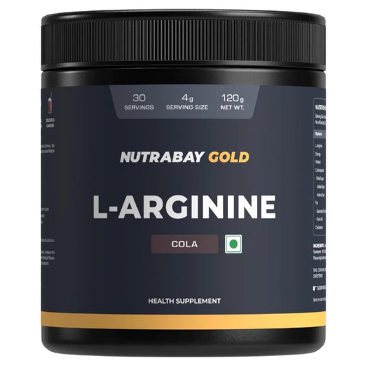 Nutrabay Gold L-Arginine Supplement Powder 120g, Cola Flavor â€“ Pre Workout Amino Acid for Endurance, Muscle Building & Faster Recovery | Tested for Purity | 100% Authentic