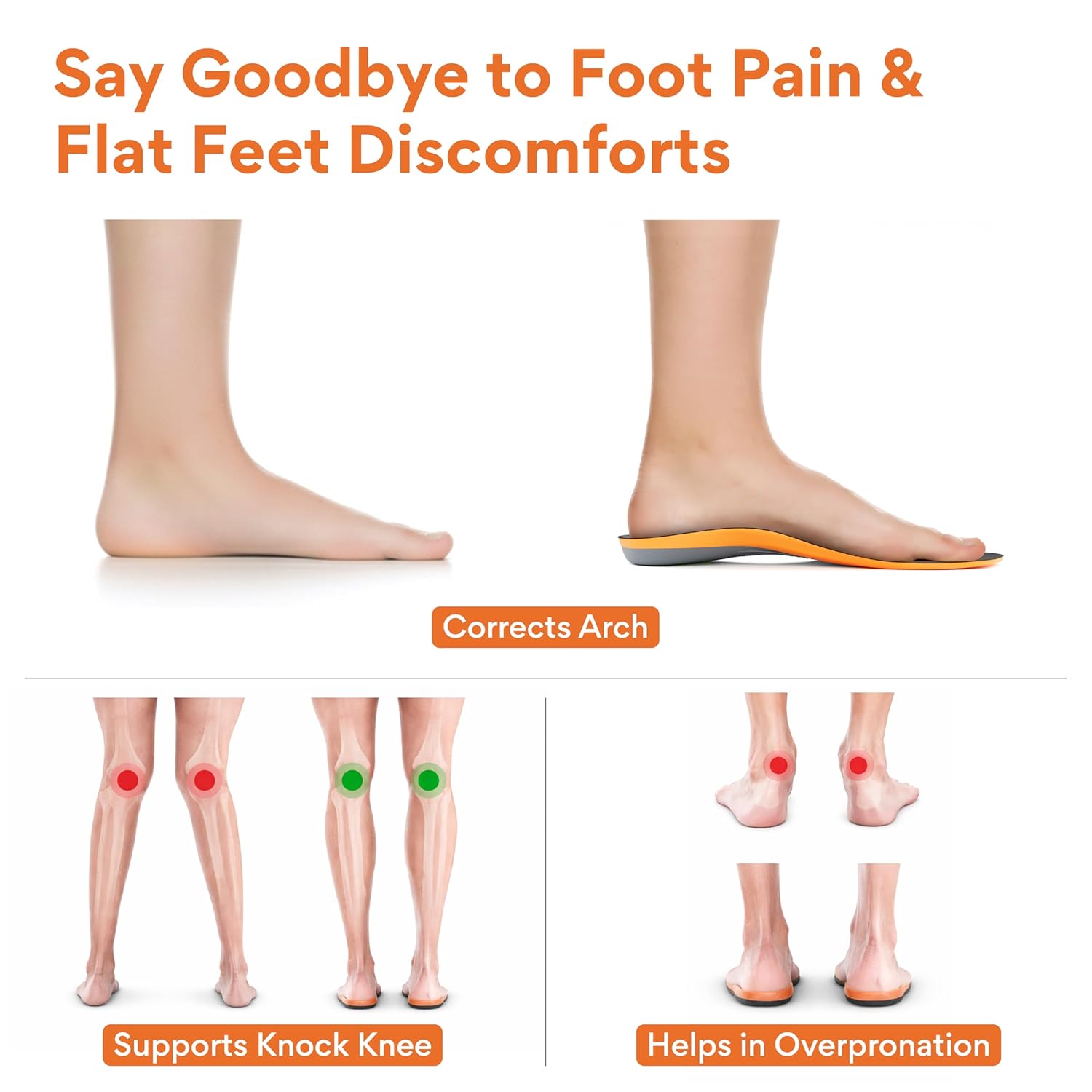 FOVERA Rigid Arch Support Insole for Flat Feet - Orthotic Shoe Inserts for Plantar Fasciitis, Heel Spurs, High Arch, Foot Pain & Enhanced Stability, Trimmable Shoe Soles (L, Men's 8-9.5 UK)