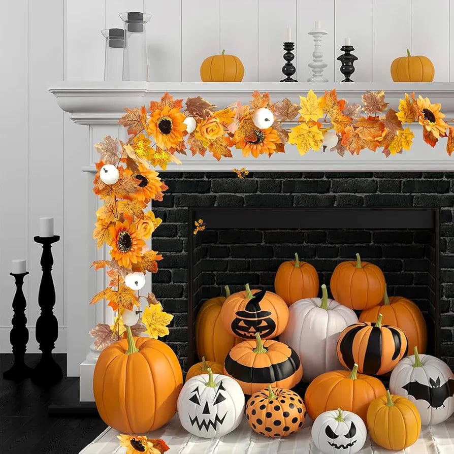Autumn Maples Leaf Pumpkin Garland with Berries 2M/6.5FT