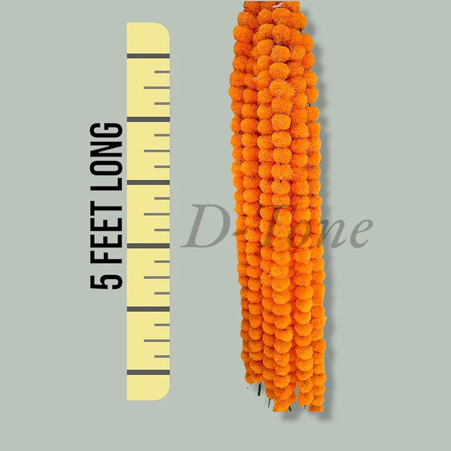 Artificial Marigold Garland Mala Flower Genda Phool Long For Decoration Light Orange 5 Pcs