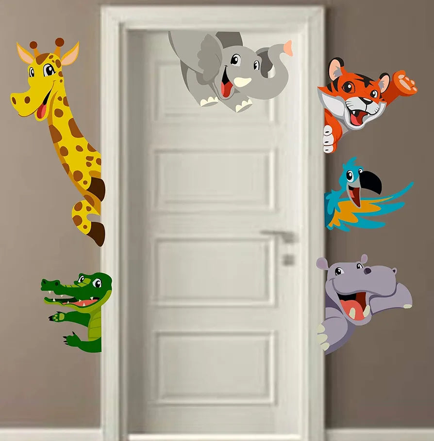 Rawpockets Decals Door Decals Cartoon Kids Animals Extra Large Size Wall Sticker