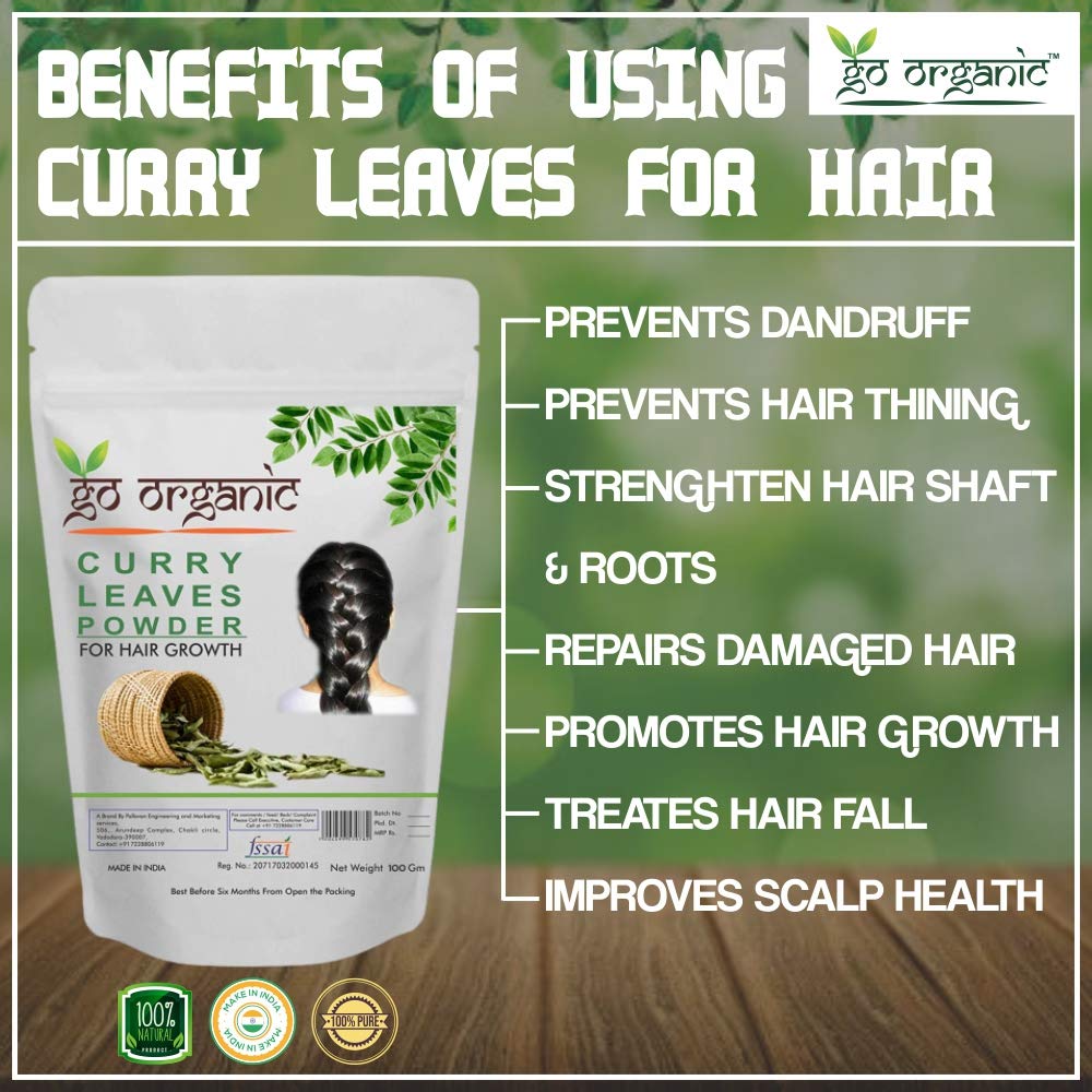 Go Organic Curry Leaves Powder Curry Leaves to Grow Long, Strong and Shiny Hair (100 Grm)