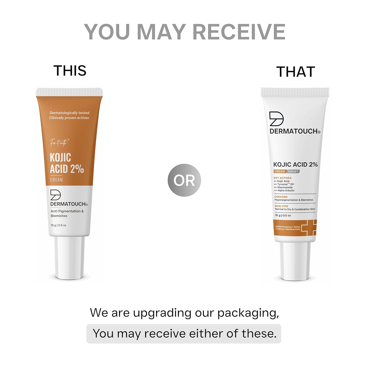 DERMATOUCH Kojic Acid 2% Cream | Non-Greasy | For Pigmentation, Blemishes and Dark Spots Reduction | 15g