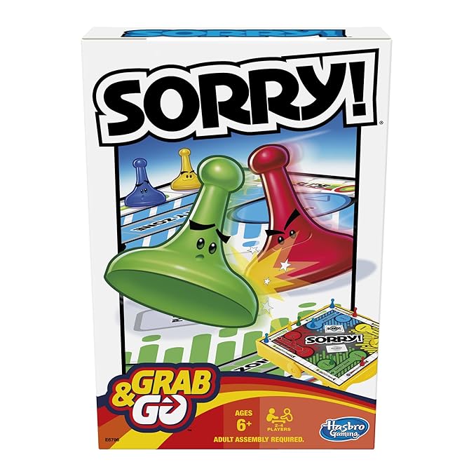 Hasbro Gaming Sorry Grab & GO Board Game for Kids Ages 8 and Up