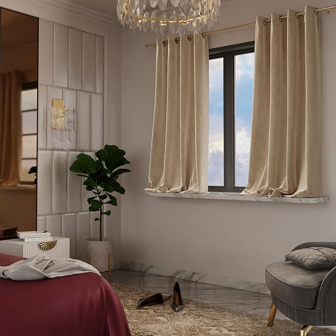 Stoa Paris Curtain for Home, Single pc PatternedVelvet Curtain for Window Colour Ivory Elegance