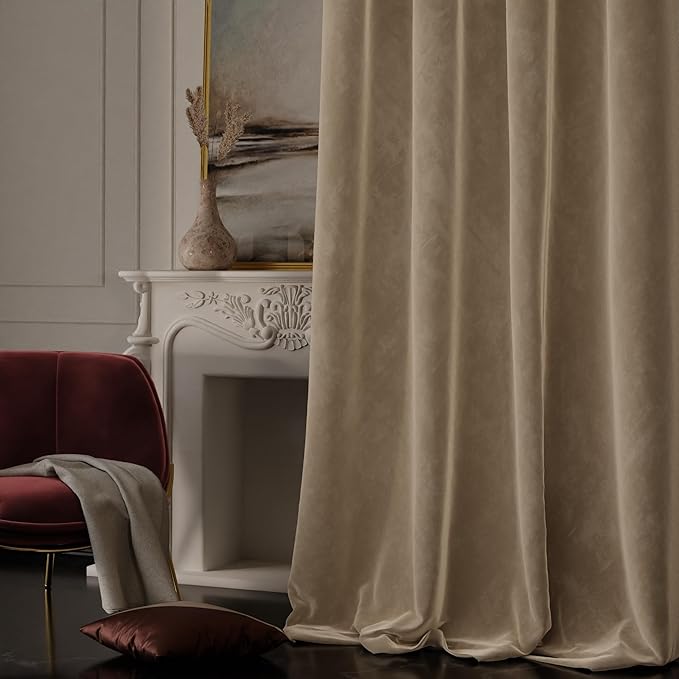 Stoa Paris Curtain for Home Single pc PatternedVelvet Curtain for Door Colour Ivory Elegance