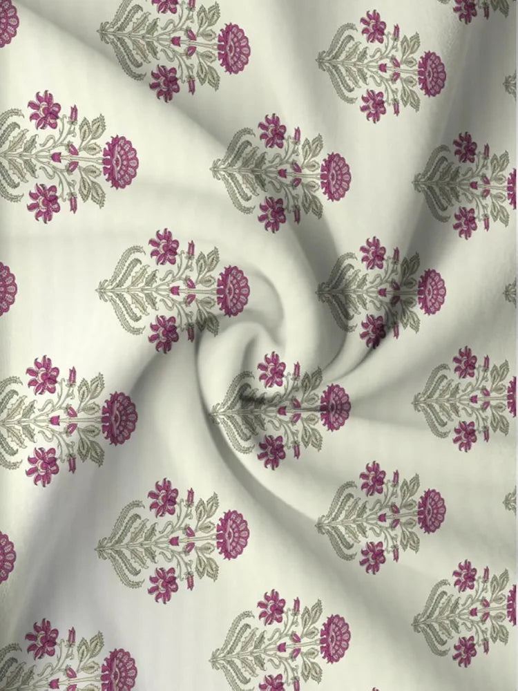 Trance Home Linen 180Tc 100% Cotton 78"X72" Standard King Size Elastic Fitted Bedsheet Printed King Bed Size With 2 Pillow Covers 180 TC Aangan Colour Pink