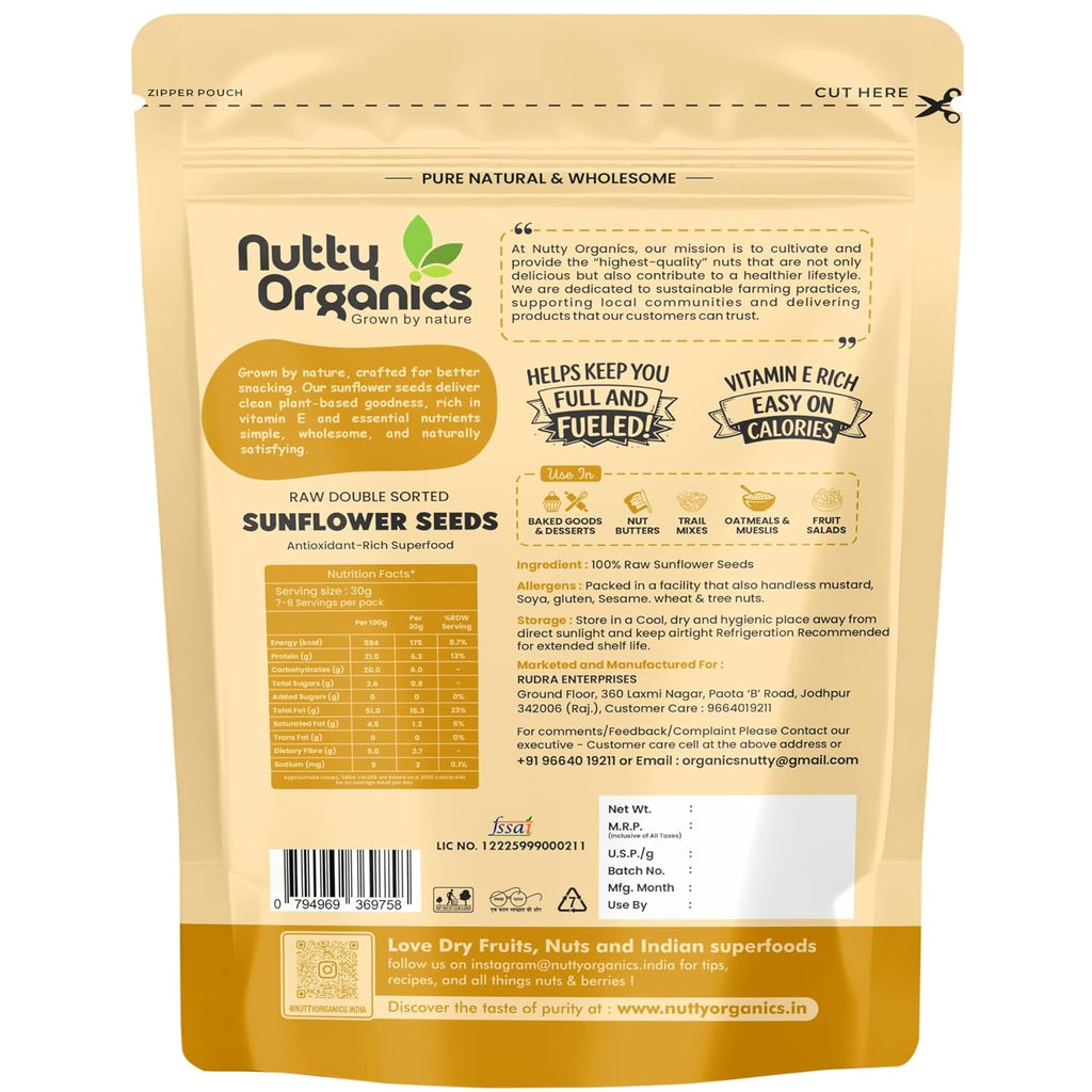 NUTTY ORGANICS Natural Sunflower Seeds 200GM | Raw Sunflower Seeds for Eating- Diet Food | Healthy Snack | Raw Seeds | Weight Management