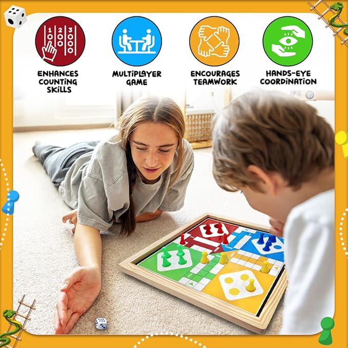 Wembley 2-in-1 Ludo Snake and Ladder Jumbo Wooden Board Game