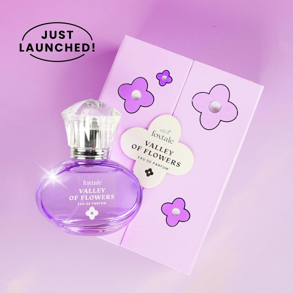 Foxtale Valley of Flowers Eau De Parfum | Long Lasting Floral Perfume | With Notes of Jasmine Sambac, Green Mandarin & Madagascar Vanilla | Luxury Perfume