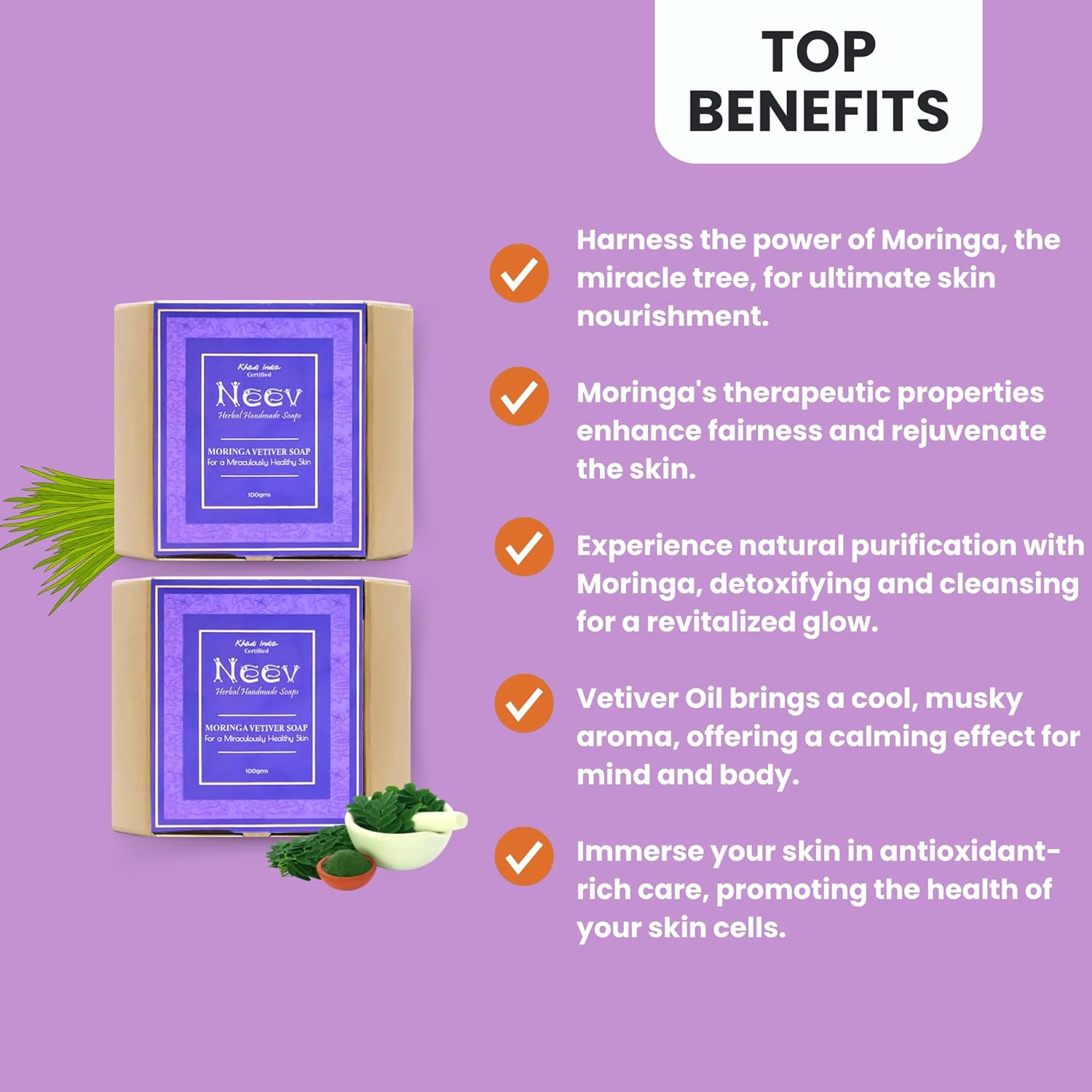 Neev Herbal Handmade Soaps Moringa Vetiver Soap - 100 gms